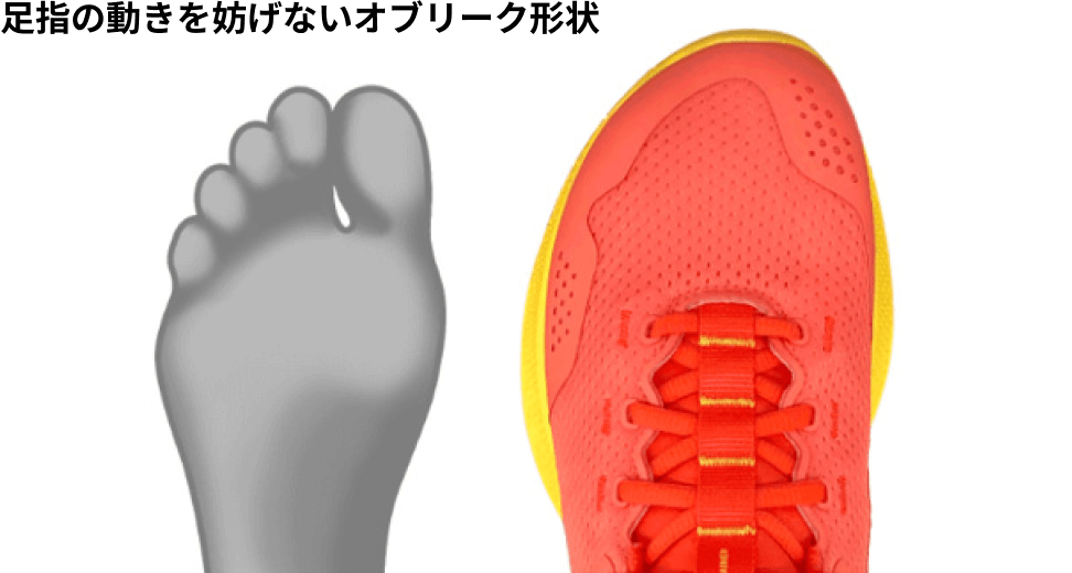 足指の動きを妨げないオブリーク形状
